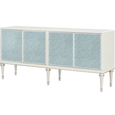 Console de style perle blanche et argentée avec des pieds ornés de porte de style provincial français