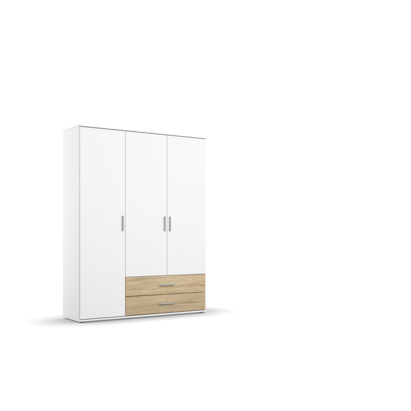 Laffitte 3 Door Wardrobe, Alpine White/Sonoma Oak, Basic: 3 shelves, 1 clothes rail, 2 drawers