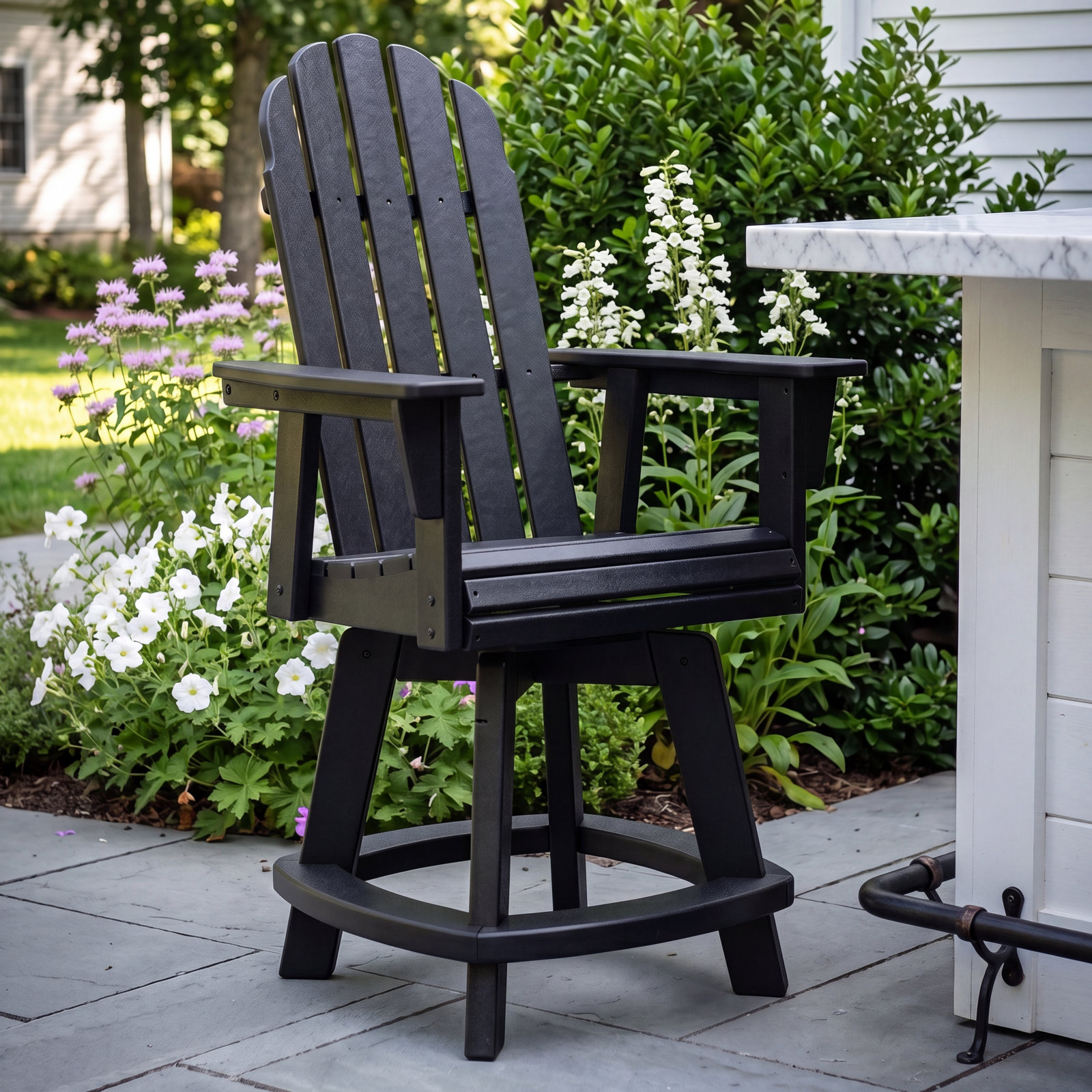 POLYWOOD® Vineyard Swivel Patio Bar Stool, Black