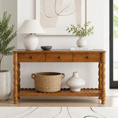 Console de 47,2 po en bois massif pour le vestibule, canapé à 2 niveaux en bois derrière le canapé avec pieds en bois sculpté rétro, table de vestibule avec 3 tiroirs