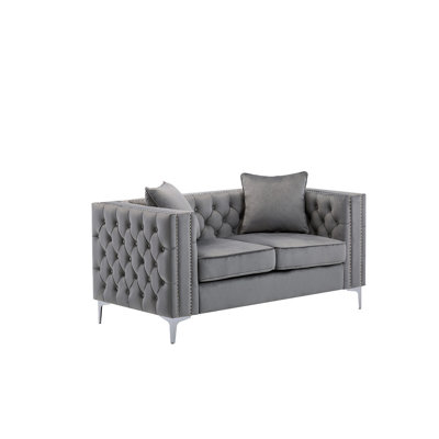 Noir 63"W Gray Velvet Loveseat