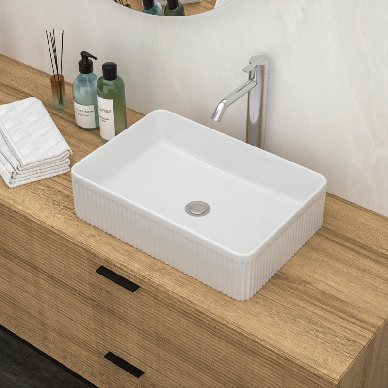 19.63"x13.69" White Ceramic Rectangular Bathroom Sink