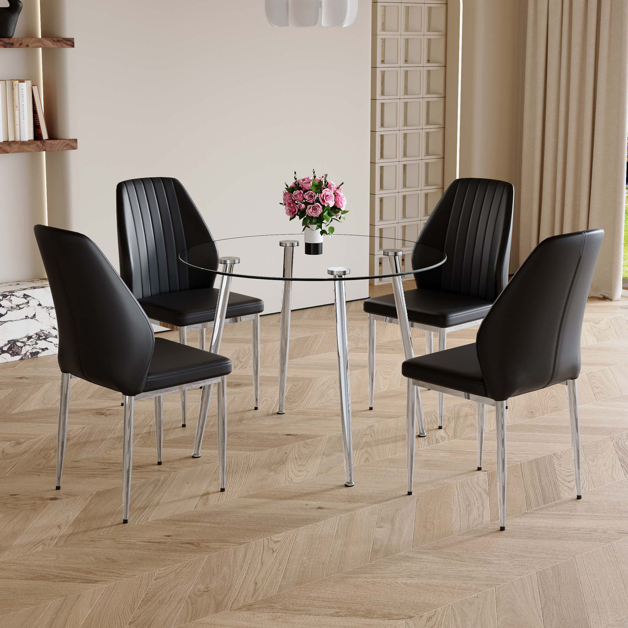 Ivy Bronx Table and chair set.A 38.6 Inch Diameter Modern Round dining ...