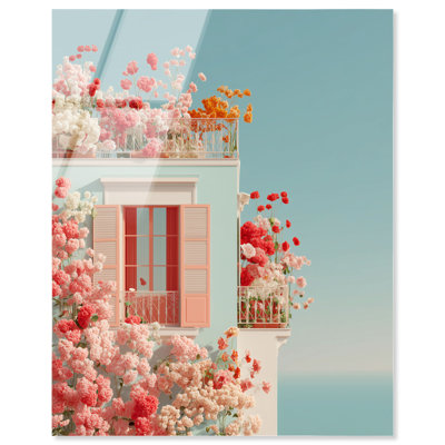 Décoration murale côtière à imprimé acrylique Rosewater balcon II par Notoriart, prête à être suspendue, H 36 po x l 30 po
