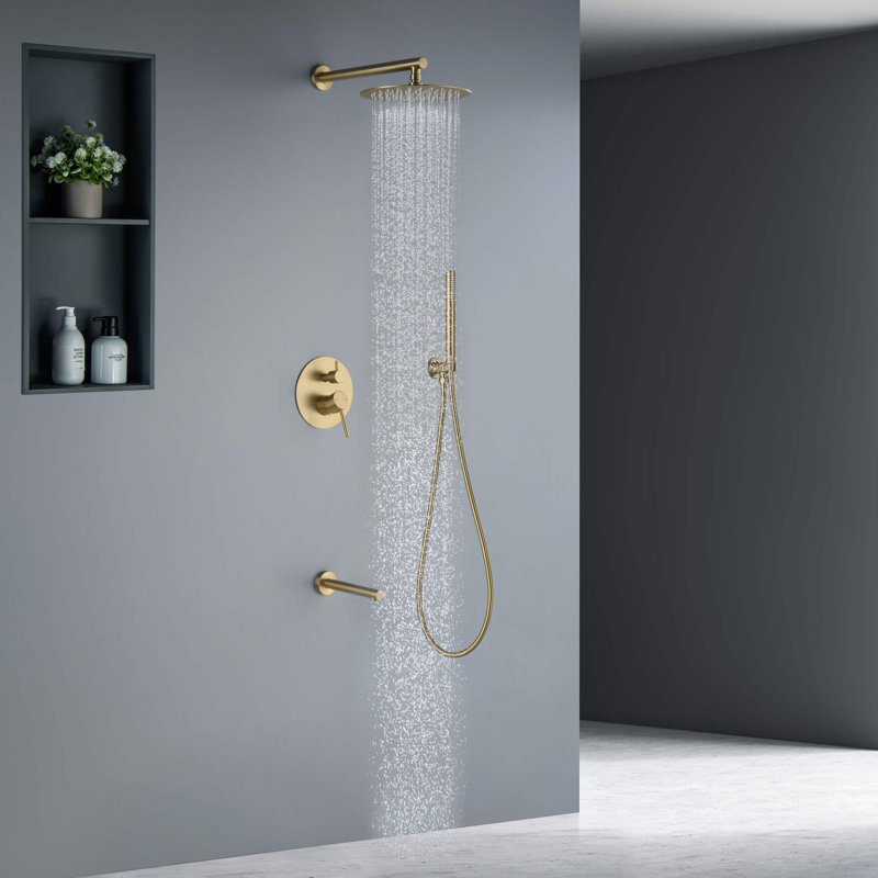Circular Wall Mounted with Rough-In Valve, Brushed Brass