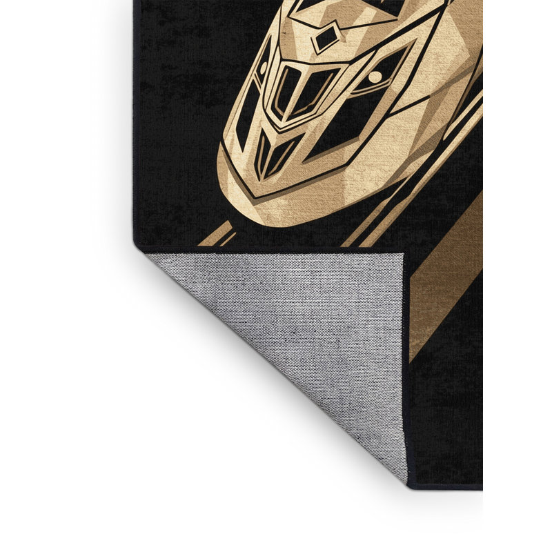 Machine Washable Mendon Luxury Long Distance Train Posh & Luxe Geometric Rug in Black – Black Binding, 2x5