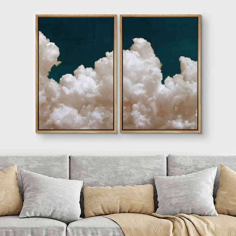 «Pastel Cloud», bleu marine, ciel, nature, art mural moderne sur toile, 2 pièces, reproduction d'art, H 24 po x l 32 po