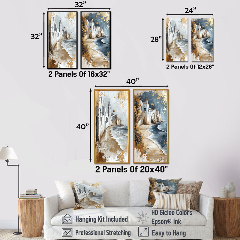 Ensemble de 2 pièces d'art marocain, Essawaira Beach Tones, Maroc, Cadre flottant en érable, H 28 po x l 24 po