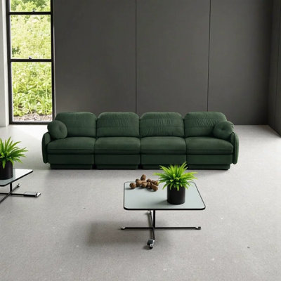 Rumley 137" Oversized Chenille Cloud 4-Seater Sofa with Deep Seats, Quilted Back Cushions, Round Pillows and Recessed Base