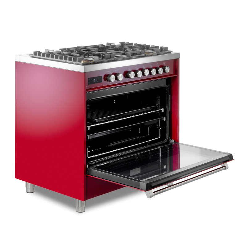 Verona Ultima 36" 5 Burner Single Dual Fuel Range, Burgundy