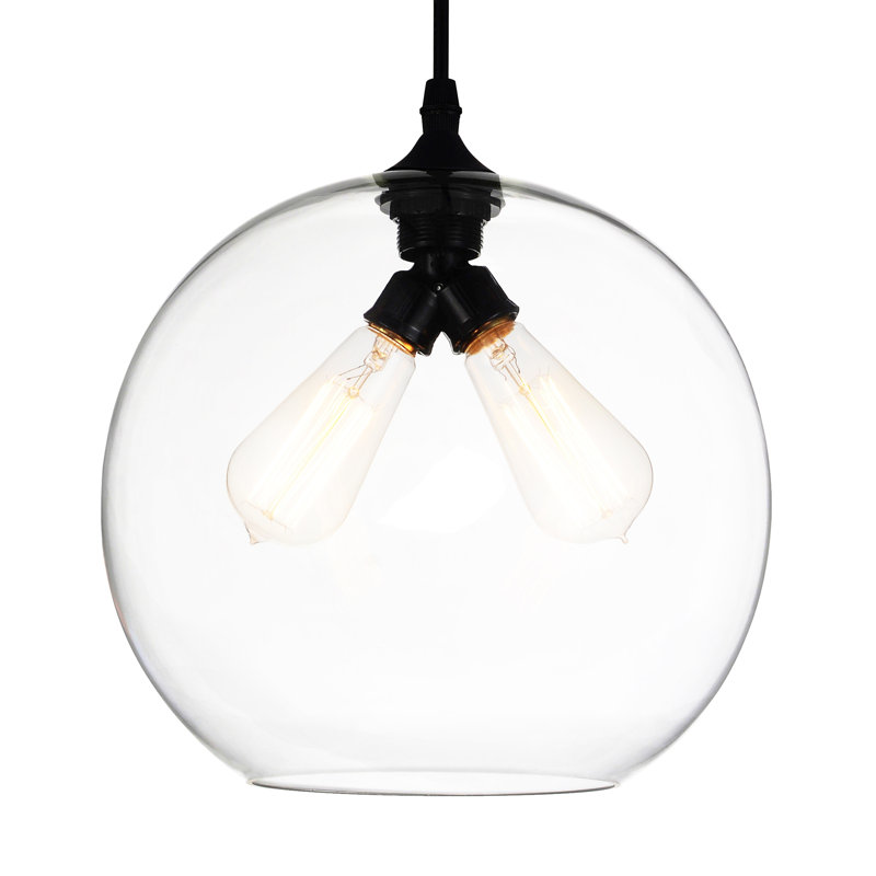 Mini luminaire suspendu en verre - Luminaire suspendu à deux ampoules avec abat-jour rond minimaliste moderne, cordon noir réglable - Cuisine, salle à manger, éclairage de bar