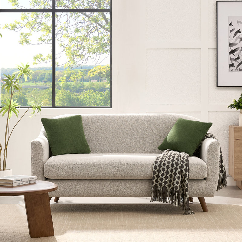 Kaya 65" W Modern Curved Arm Upholstered Boucle Sofa, Light Gray