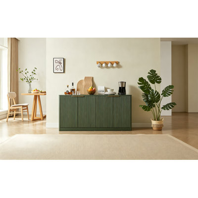 59-Inch Wavy Sideboard With Curved Design, 4-Door Storage Cabinet For Kitchen, Bedroom, And Living Room