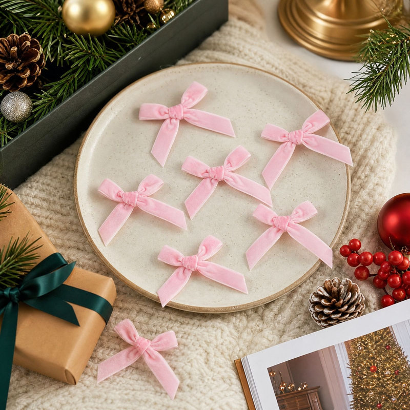 Décoration de Noël, pendentif nœud papillon en velours rouge vin pour sapin de Noël, cadeau de Noël., Rose