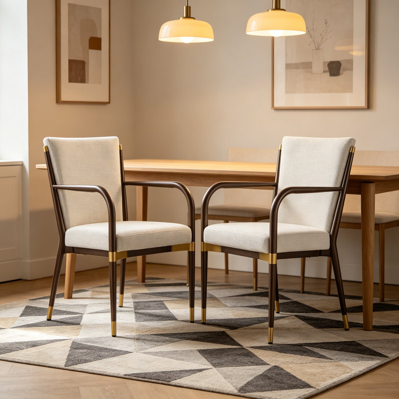 Ensemble de 2 fauteuils de salle à manger rembourrés Modern, chaises de cuisine ergonomiques avec accoudoirs rembourrés, chaises de salle à manger de style Mid-Century pour la maison et le restaurant