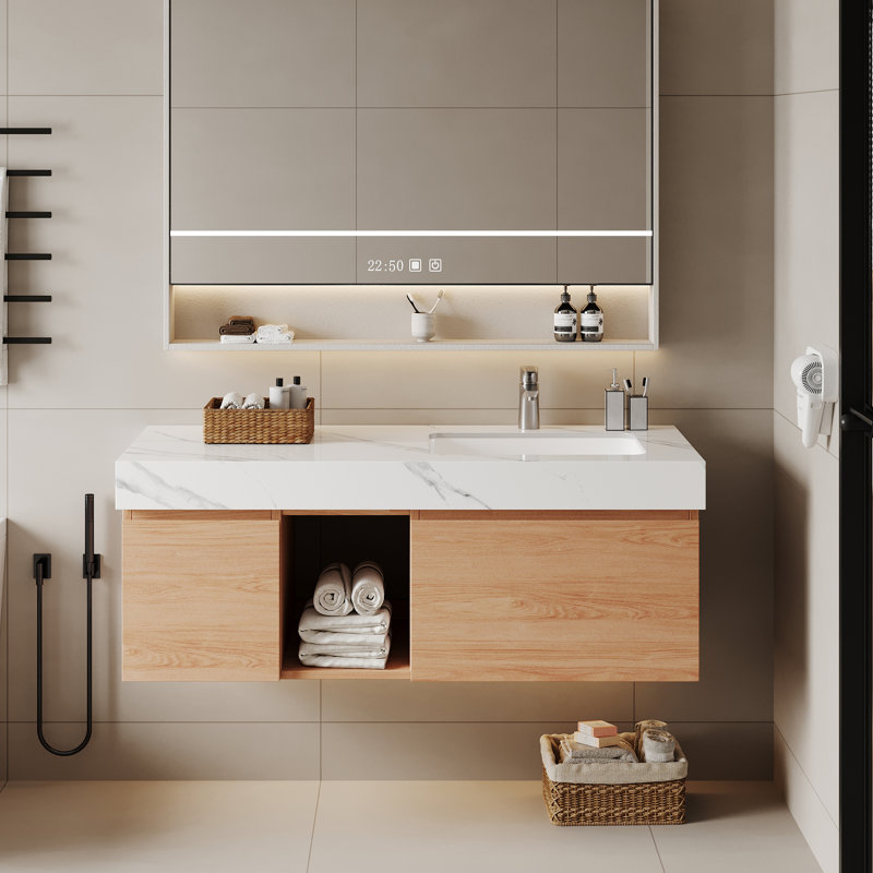48 po x 20 po. Comptoir de meuble-lavabo à simple cuve en pierre frittée intégré, sans assemblage requis, comptoir de meuble-lavabo avec lavabo en céramique encastré