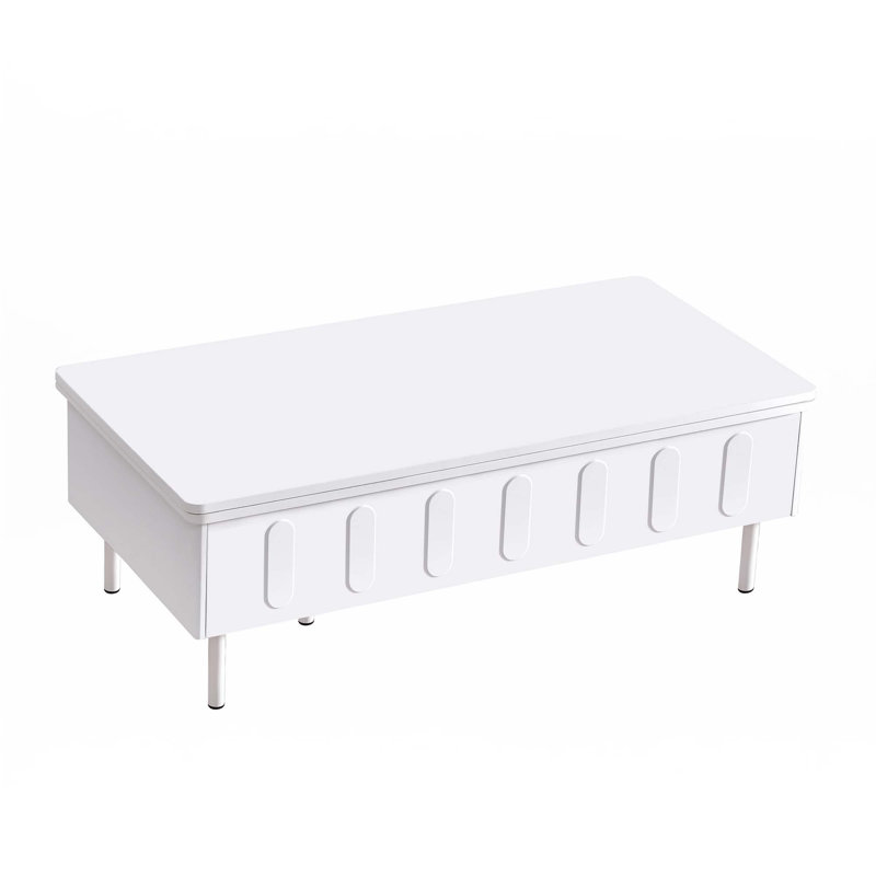 Table basse à plateau relevable avec 2 tiroirs, Blanc