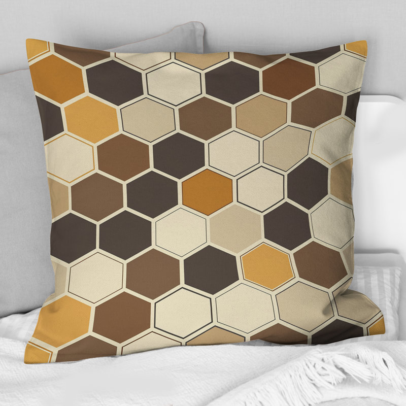 Coussin Brown Hexagon Tiles I - Mid-Century, H 16 po x l 16 po