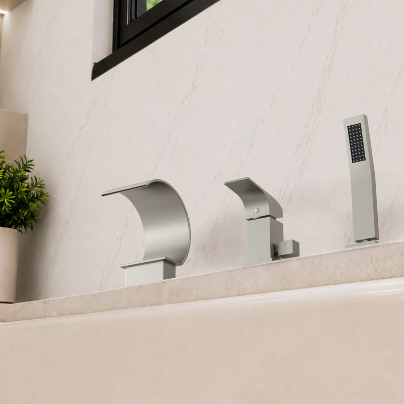  Deck Mount Roman Tub Faucet with Hand Shower, Brushed Nickel