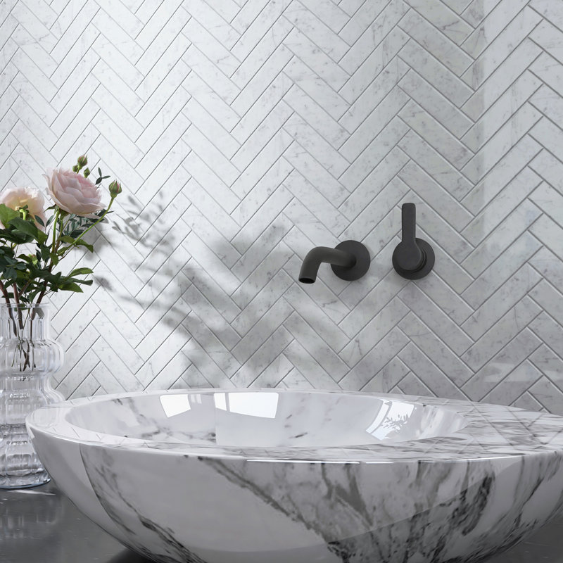 Natural 11.23 in. x 11.23 in. Herringbone Polished Marble Mosaic Tile