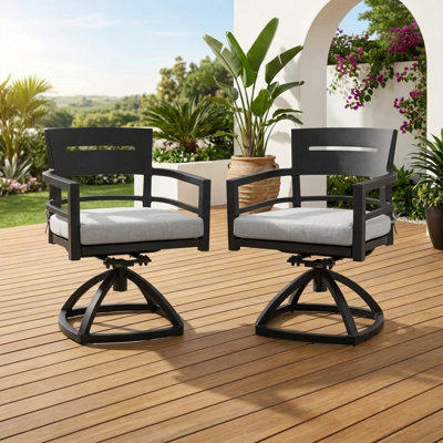 Ensemble de 2 chaises berçantes d'extérieur pivotantes en aluminium avec coussins, noir Ember, résistantes aux intempéries