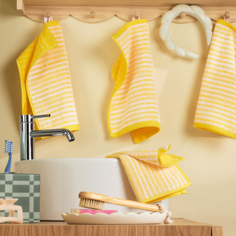 TOWN & COUNTRY PLAY 4-Piece Striped Reversible Terry Brights Washcloth Set, 13x13-Inch, 100% BCI Cotton, Yellow