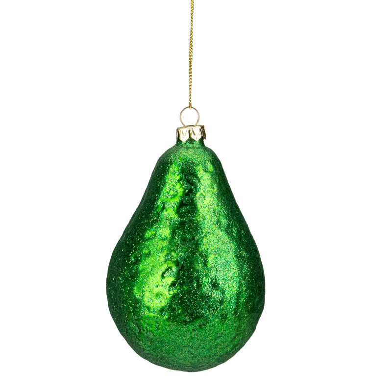 Ornement de Noël 4,5 po en verre vert et jaune avocat