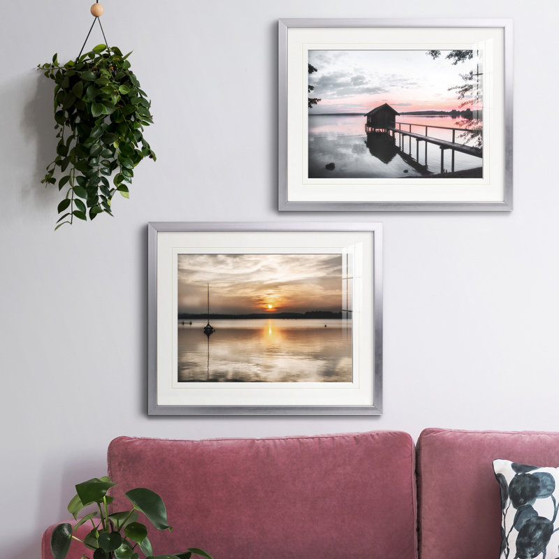 Reproduction de photo sur toile, Papier avec cadre argenté, Blanc mat
