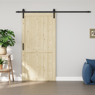 Porte de grange en bois de sapin massif de 84 po avec portes coulissantes non finies à peindre