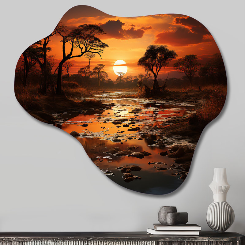 «African Sunset Oasis I - Cloud African Art», reproduction d'art asymétrique, H 25 po x l 28 po x P 1 po