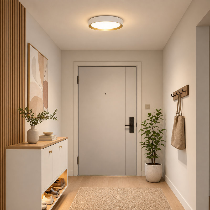 Plafonnier encastré moderne de 15 po à DEL avec anneau décoratif doré, conception ronde à profil bas, température de couleur de 5 CCT sélectionnable, plafonnier à DEL intégré