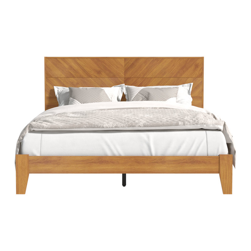 Branquinha Modern Herringbone Panel Headboard Platform Bed Frame, Orange, Queen