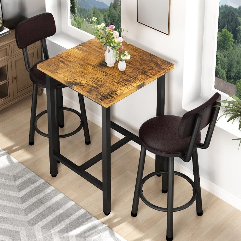 Ensemble de 3 petites tables de bar et chaises, table de bar moderne et tabourets avec table carrée et tabourets en polyuréthane, table basse pour 2 personnes avec repose-pieds et salle à manger pour la maison et la cuisine