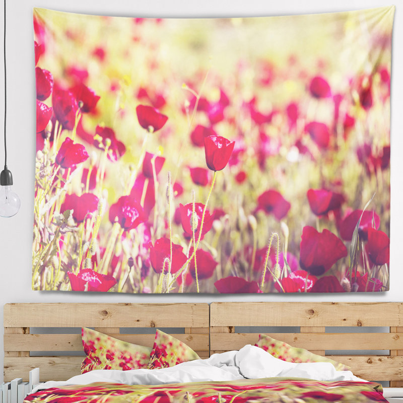 Fantastique vue de la tapisserie des fleurs de coquelicots, H 32 po x l 39 po