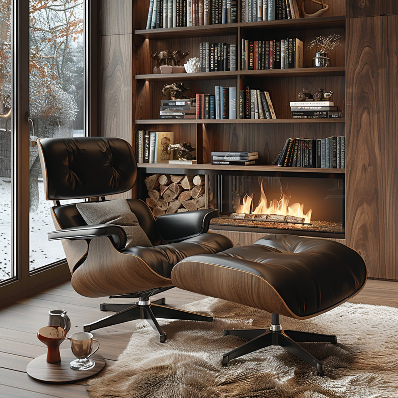 Corrigan Studio® Mid Century Genuine Leather Recliner Lounge Chair With Ottoman | Wayfair