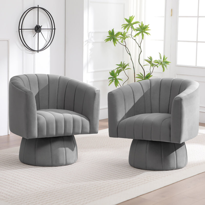 Fauteuil demi-tonneau pivotant 28 po, Velours gris velours