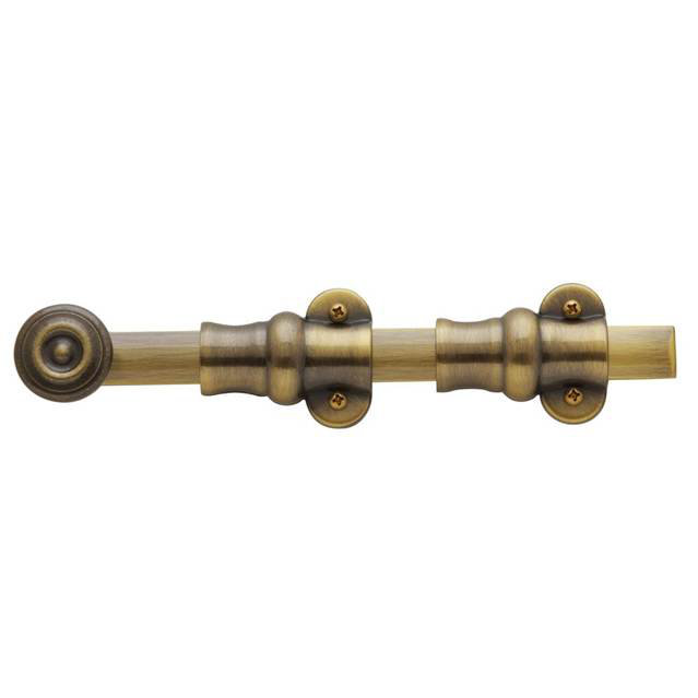 Ornamental Surface Bolt, 9.1" H x 2.8" W x 2.2" D, Antique Brass