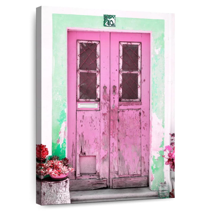 Vieille porte rose, H 24 po x l 16 po