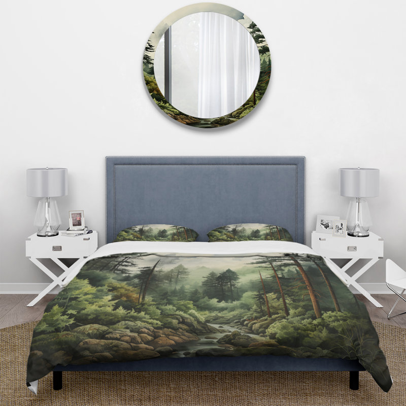 Ensemble de housse de couette Pine Tree Forest Bedding, Housse de couette pour grand lit et 2 taies décor