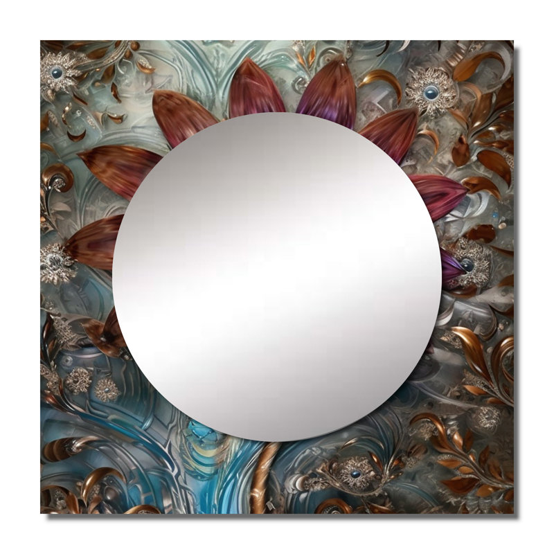 Mystérieuse fleur de dahlia rétro sur turquoise - miroir mural carré Dahlia pour chambre à coucher, 23 po x 23 po