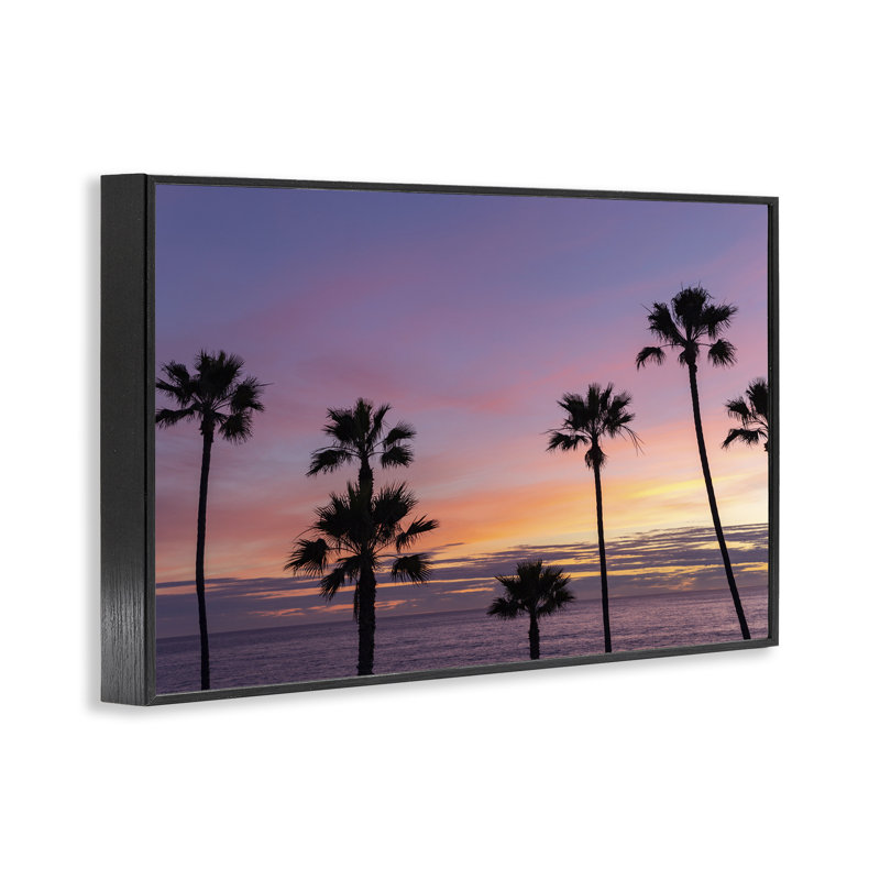 Coucher de soleil et palmiers dispersés, estampe numérique, conception par Jeff Poe, H 12 po x l 18 po