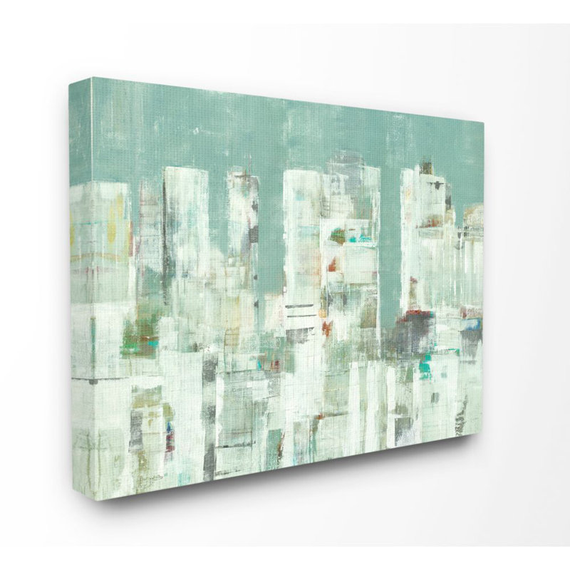 « cityscape abstract shapes white green », reproduction d’art, Toile tendue, H 16 po x l 20 po x P 1,5 po