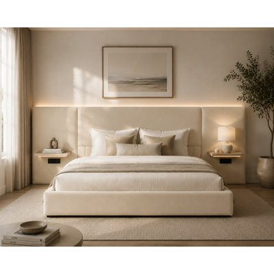 Coletti Extended Headboard Upholstered Lift Storage Bed Frame With Hotel-Style Headboard, Queen Size & King Size Bed Frame, Sprung Slats, Velvet Headboard And Wood Storage Shelf,No Box Spring Needed