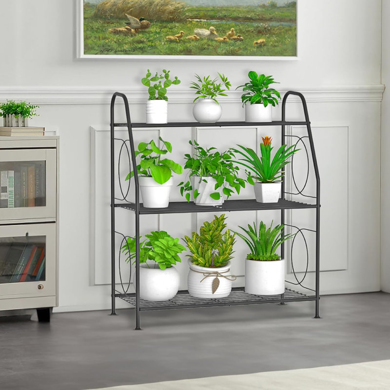 Support pour plante à 3 niveaux en métal robuste en fil de fer, pour une utilisation intérieure et extérieure, compatible avec le salon, le balcon et le jardin