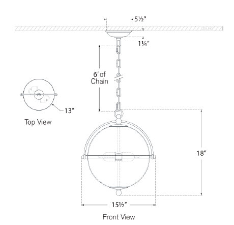 Chapman & Myers Bayridge Large Pendant, 91.25" H x 15.5" W x 15.5" D, Aged Iron