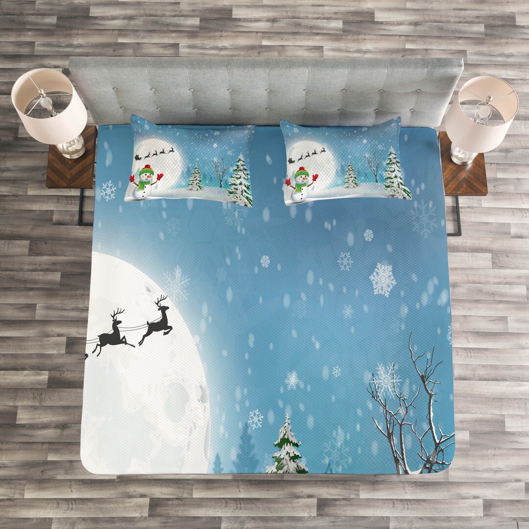 Gestepptes Bettdecken-Set, Jolly Snowman Weihnachts, Weihnachten, Weiß Blau