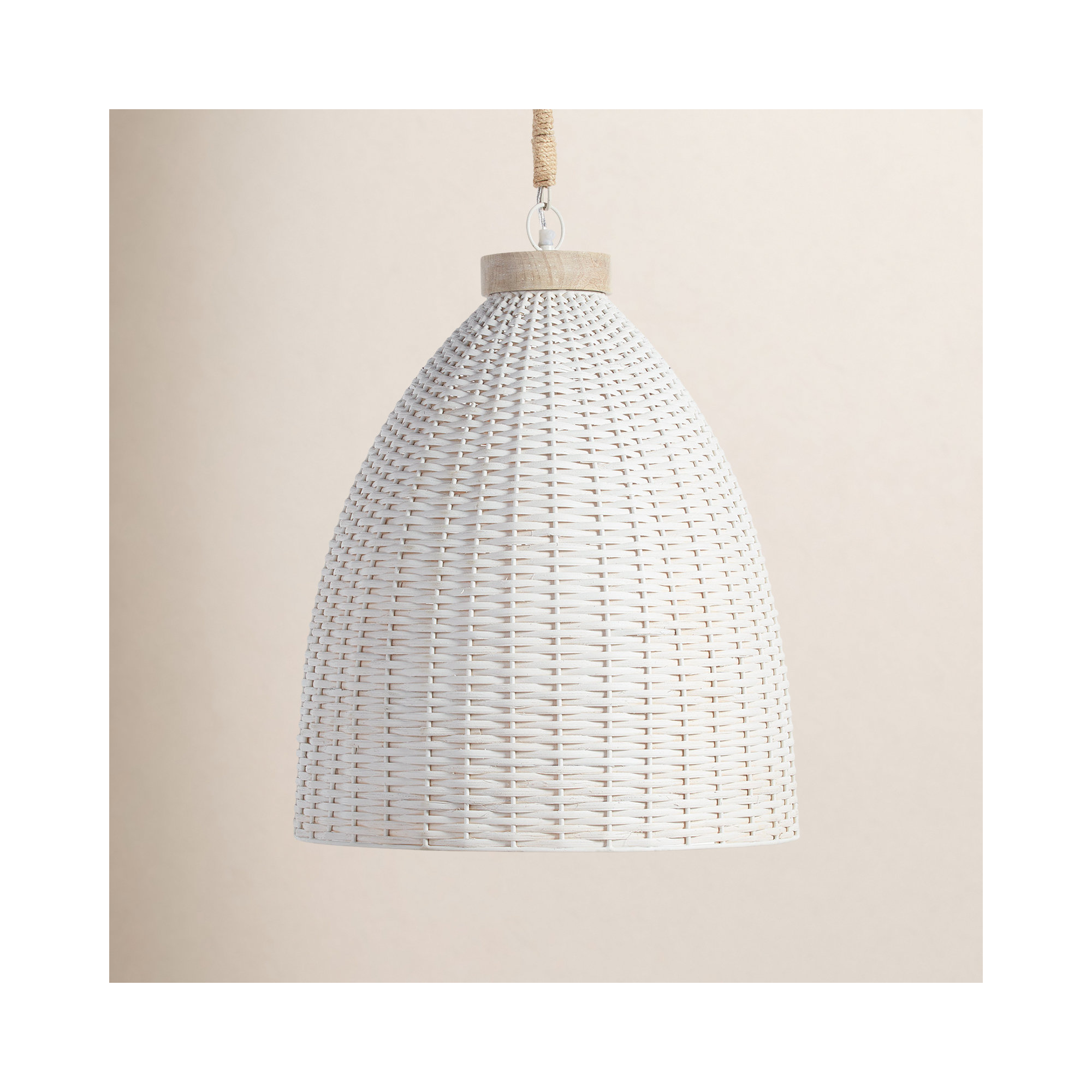 Olsen Single Light Rattan Dimmable Pendant, White, 92" H x 30" W  x 30" D
