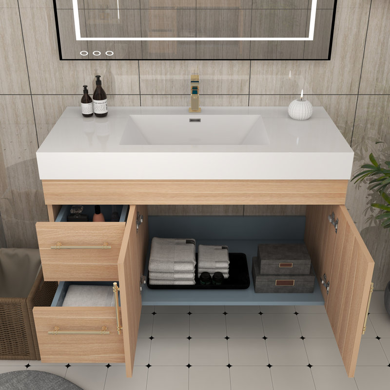41.9" Wall-Mounted Single Bathroom Vanity Set, Champagne Oak