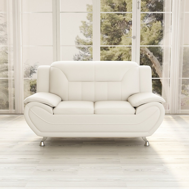 61'' Faux Leather Loveseat, White Faux Leather