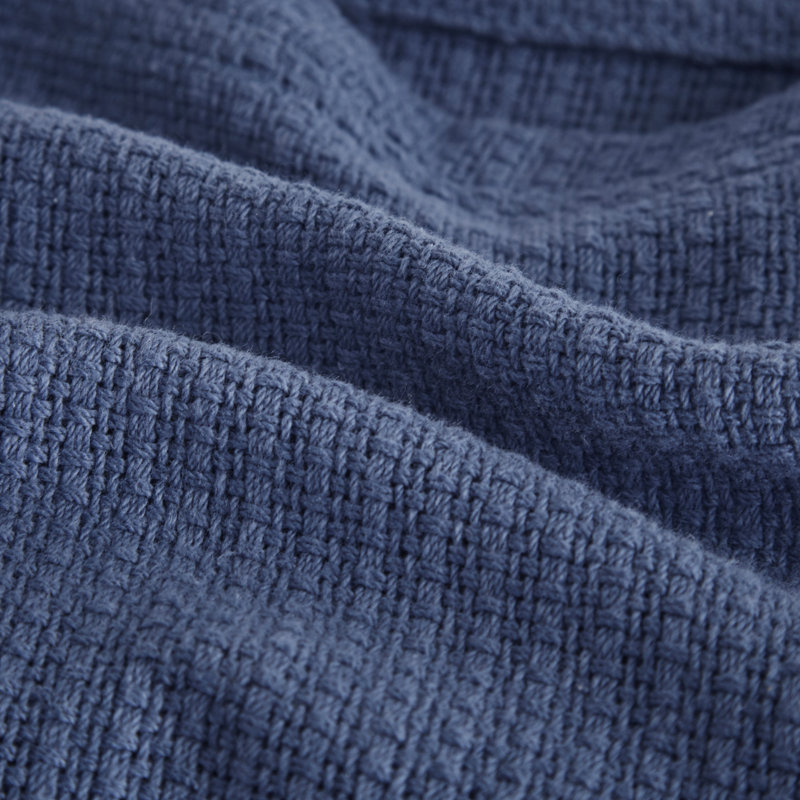 Couverture pour lit double 100% coton douce et douce Freshspun Basketweave, Grand lit, Marine